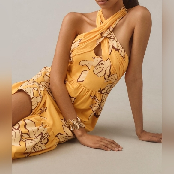 Anthropologie Hutch Women's Floral Halter Maxi Dress NWT Maize/Yellow Size 12 - Picture 4 of 13